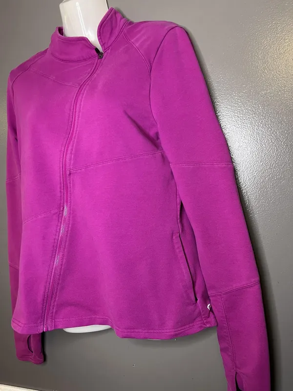 Fabletics Jacket Womens Small Pink Asymmetrical Full Zip Fleece Thumbholes - Image 4