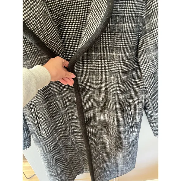 Bernardo Plaid | Houndstooth Wool Trench Coat Womens M - Image 6