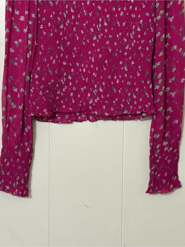 Rag & Bone Kayden Floral Smocked Blouse Pink Size S Mock Neck - Image 12