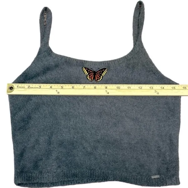 Hollister Women’s Retro Y2K Fuzzy Butterfly Gray Tank Top Size Large - Image 7