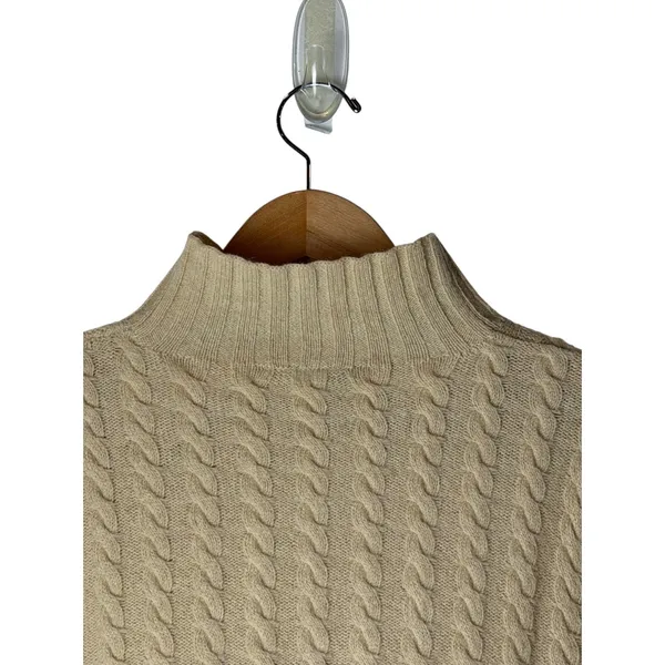 Ann Taylor Sweater Women Large Tan Cable Knit Lambswool Mock Neck Long Sleeve - Image 5