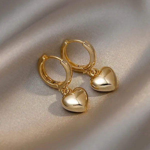 18K Gold Plated Love Heart Dangle Drop Earrings for Women - Image 2