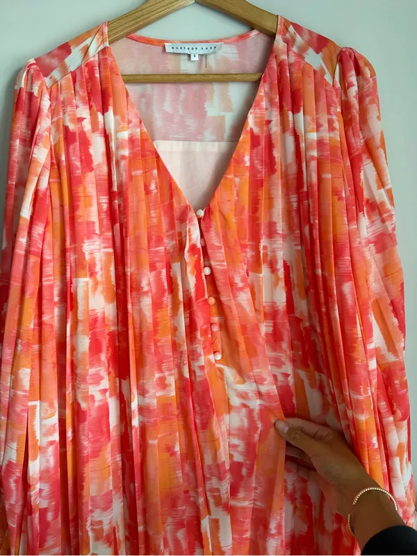 Endless Rose Pink & Orange Floral V-Neck Puff-Sleeve Mini Dress Girly Night Out - Image 3