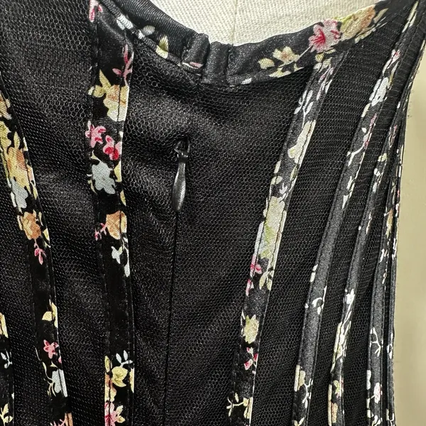QED London Mini Dress Womens S Black‎ Floral Mesh Panelled Sleeveless Fit Flare - Image 10
