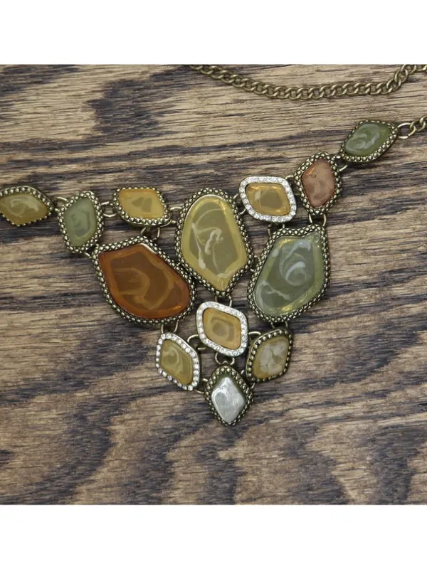 NWT Mcys Mosaic Triangle Pendant Necklace Gold / Green / Brown / Yellow 20" + 3" - Image 3