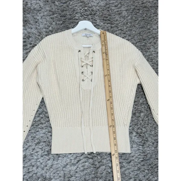 Madewell Lace Up Front Chunky Knit Sweater Cream Beige Long Sleeve Preppy Size S - Image 10