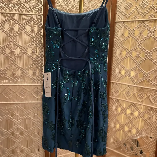 Elegant Teal Sequin Mini Dress - Image 5