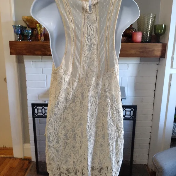 Free People Maisie Tunic Antique Ivory Lace High Neck Sleeveless Blouse Tank - Image 2