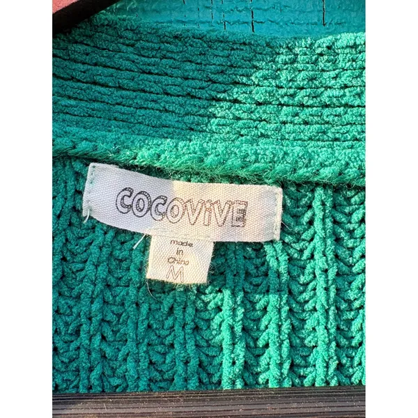 Cocovive Emerald Green Cable Knit Open Front Cardigan Balloon Sleeve‎ Sweater M - Image 2