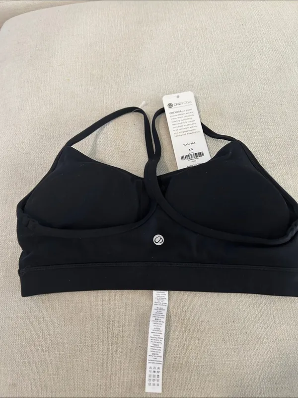 CRZ YOGA Butterluxe Y Back Spaghetti Thin Strap Sports Bra, Black, XS, NEW - Image 4