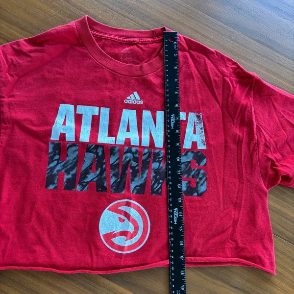 Adidas Atlanta Hawks Red Cropped Short Sleeve‎ T-Shirt Raw Hem 100% Cotton Large - Image 4