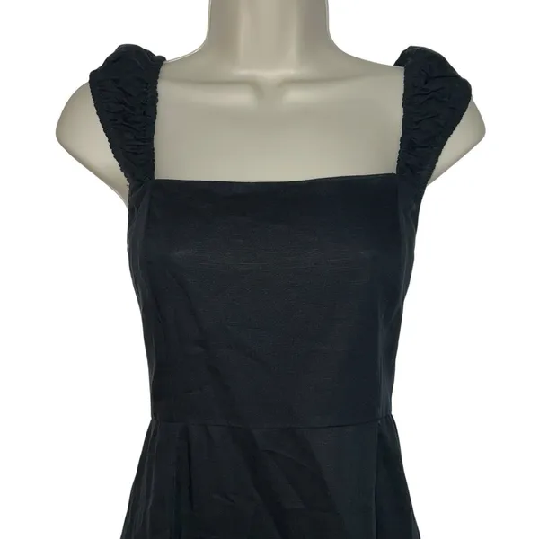 Zara Black Sleeveless Midi Dress Womens Size Small Linen Blend‎ Tie Back Goth - Image 4