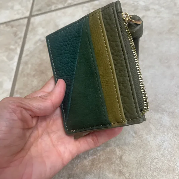 Oliver Bonas Green Colorblock Faux Leather Suede Zip Card Holder Wallet Small - Image 2