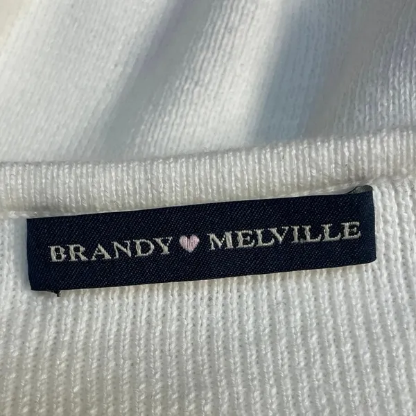 Brandy Melville Cream Ribbed Knit Long Sleeve Cropped Button Up Cardigan Sz S/M - Image 4