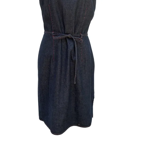 VTG Telluride Clothing Co Denim Dress 6 Blue Cotton V-Neck Tie Waist Western - Image 4