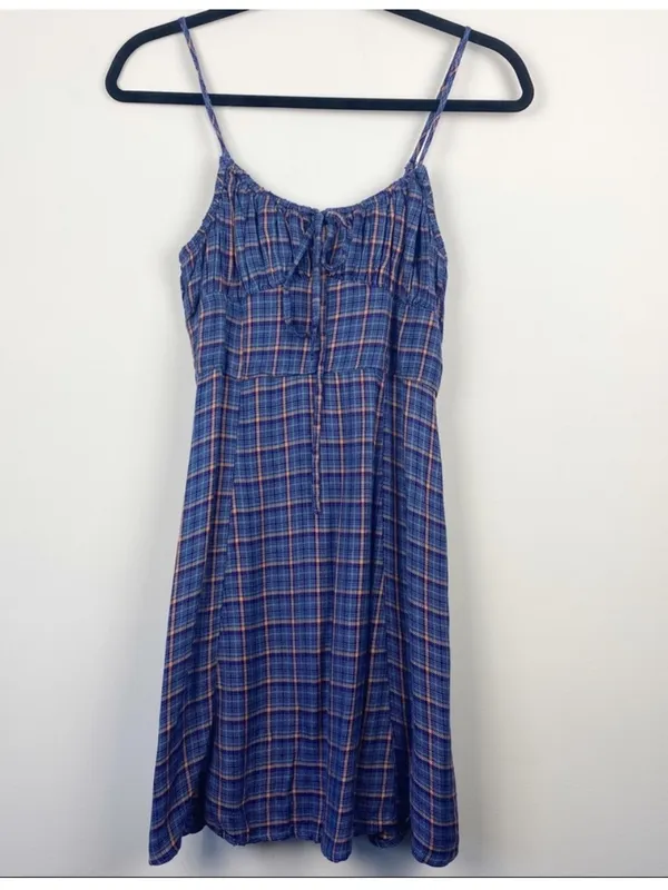 $69 Urban Outfitters Kamaryn Tie Front Plaid Mini Dress NWOT in Blue S - Image 7