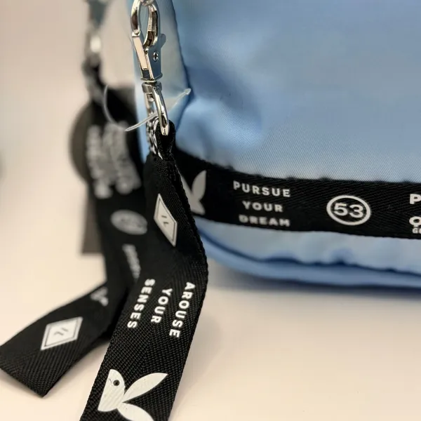 Playboy Supply Co Spencers Exclusive Mini Backpack Light Blue Satin Nylon Bag - Image 4