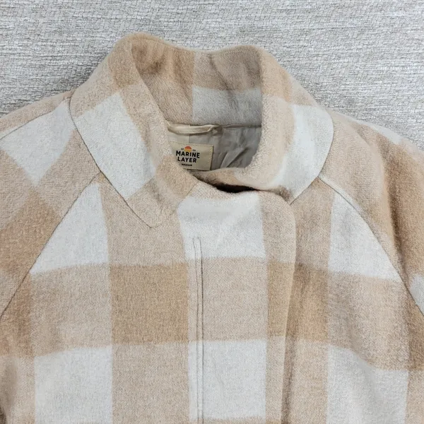 Marine Layer Wool Blend Coat Womens Med Beige Tan Plaid Check Pattern - Image 3