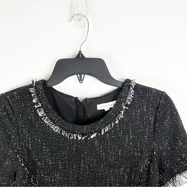 REBECCA TAYLOR Tweed Fringe Trim Short Sleeves Hidden Back Zipper Lined Dress 2 - Image 7