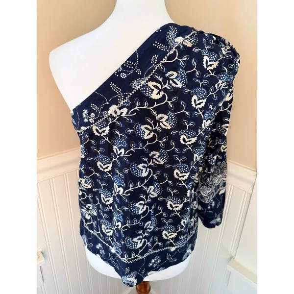 Ulla Johnson Asima Batik One Shoulder Top Blue Black Size 6 - Image 3
