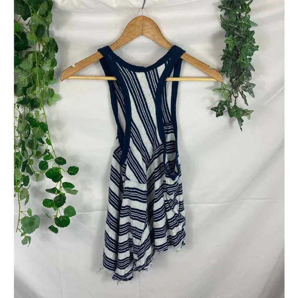 We the Free Tank White Blue Striped Asymmetrical Size Small - Image 5