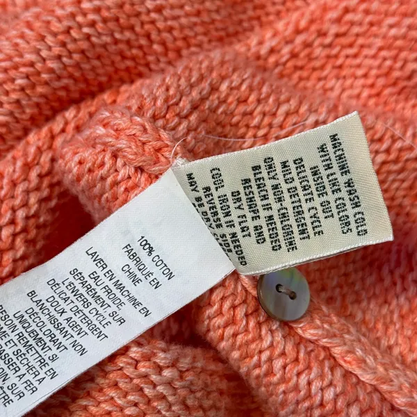 L.L.Bean Cotton Knit Cardigan Sweater Womens M Orange Marbled Layering Preppy - Image 8