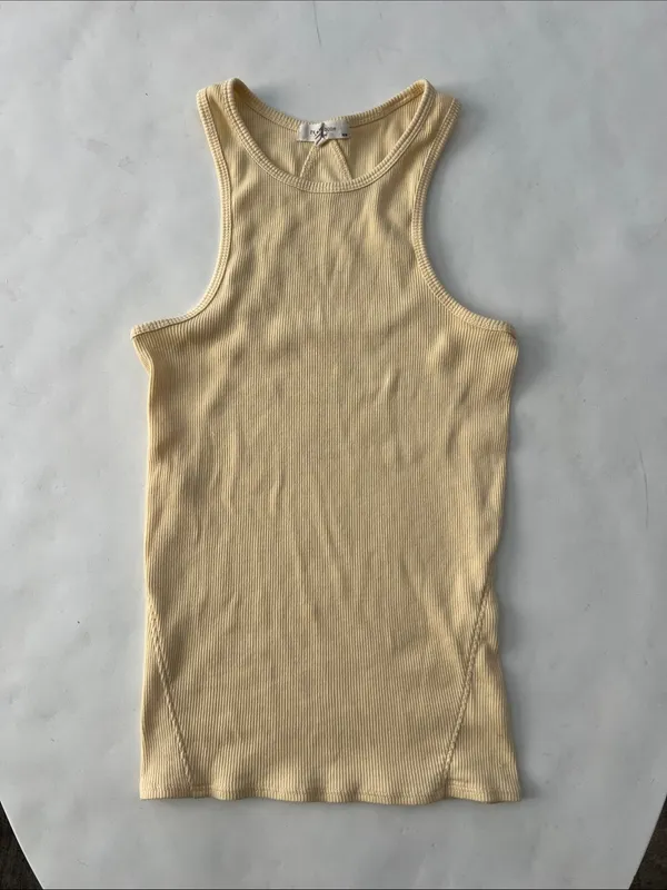 Rag & Bone Essential Rib Knit Tank Top Organic Pima Cotton Butter Yellow M $95 - Image 5
