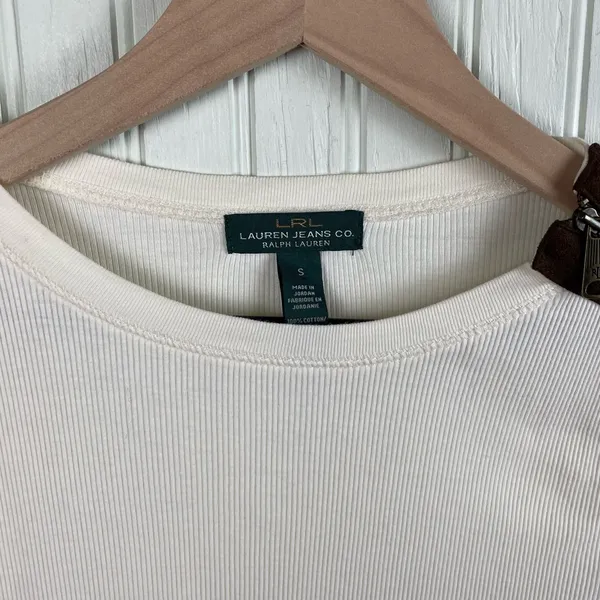 Vintage LRL Lauren Jeans Co Ralph Lauren Ribbed Elbow-Patch Top Size Small Ivory - Image 3