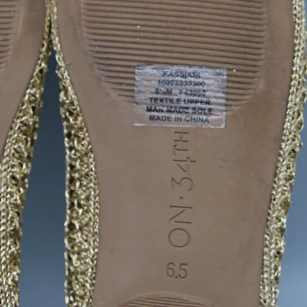 On 34th Kassiani Ballet Flats Lace Up Crochet 6.5 Gold Metallic Knit Ghillie - Image 5