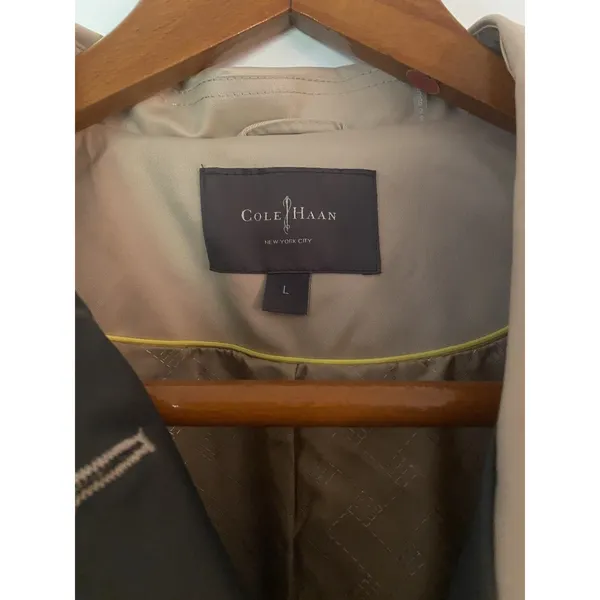 Cole Haan Coat Womens Large Beige Pockets Button Front Casual Jacket Collared - Image 4