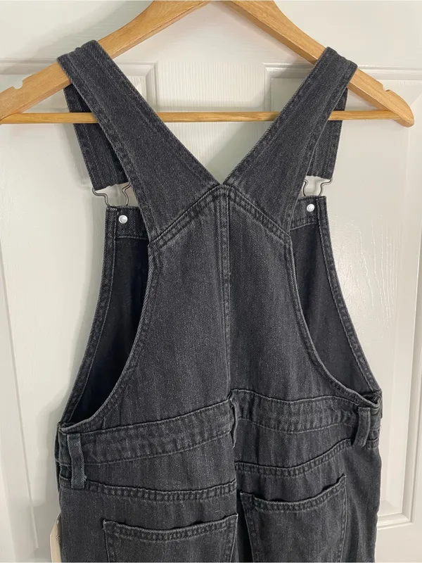 Universal Thread Black Denim Wide-Leg Overalls Button Sides Size 4 retro grunge - Image 9