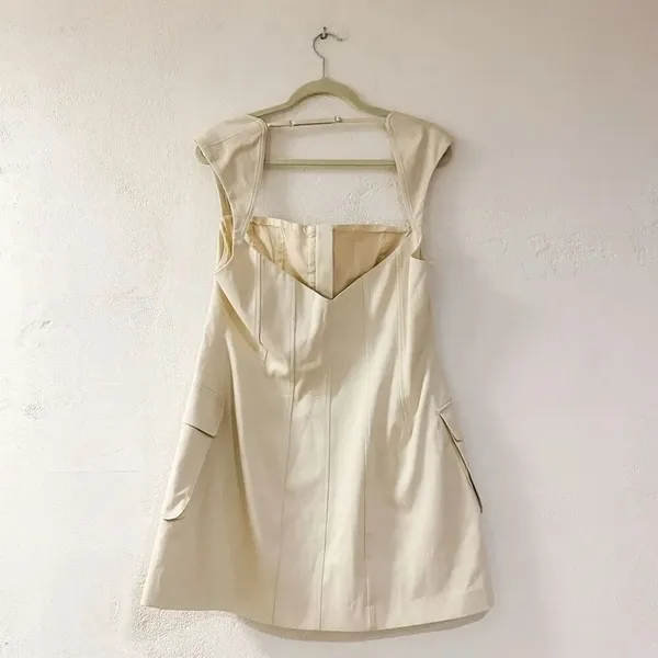 L’academie Ashleigh Stretch Cotton Cargo Mini Dress in Khaki Beige XL - Image 3