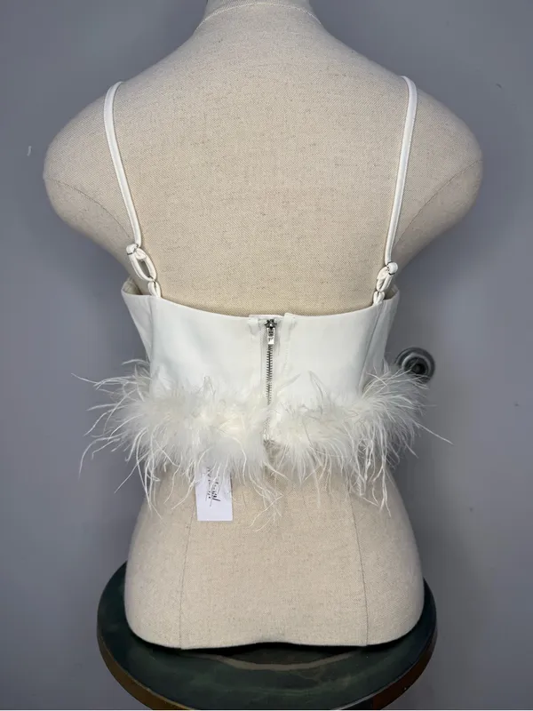 Nasty Gal White Feather-Trim V-Neck Camisole - Image 5