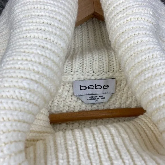 Bebe Ivory Sleeveless Knit Turtleneck Split Open Back Sweater L - Image 7