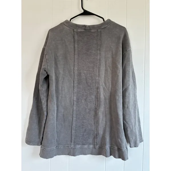 Pilcro Anthropologie Washed Grey Cotton Crew Neck Long‎ Sleeve Sweatshirt M - Image 2
