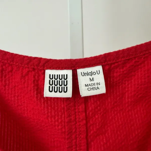 Uniqlo U Cotton Relaxed Coastal Minimalist Seersucker Midi Cami Dress Red M - Image 4