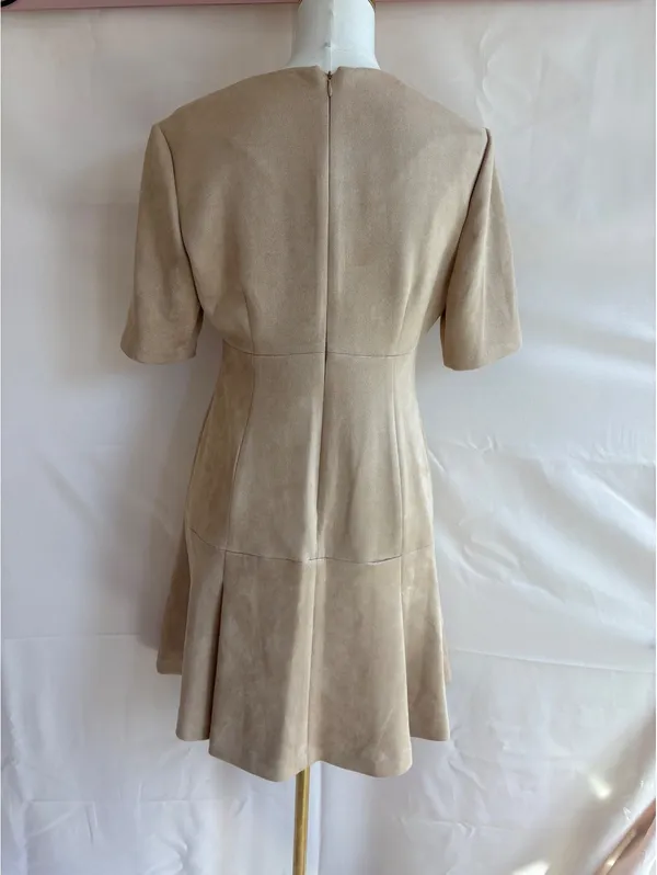 Calvin Klein Beige Faux Suede Fit and Flare Dress Size 8 - Image 2