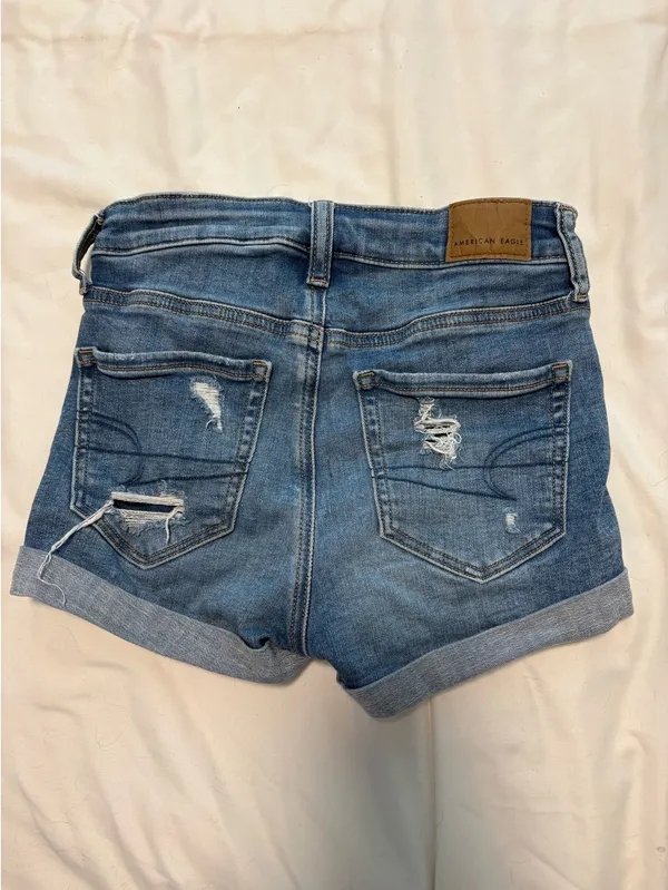 American Eagle Medium Blue Ripped Jean Shorts - Image 2