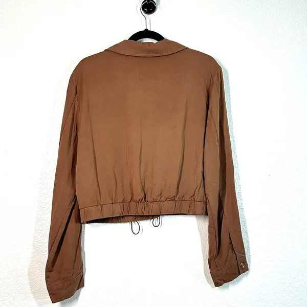 L Lulus Eldora Brown Cropped Utility Jacket Full Zip Top Safari Women's - Image 7
