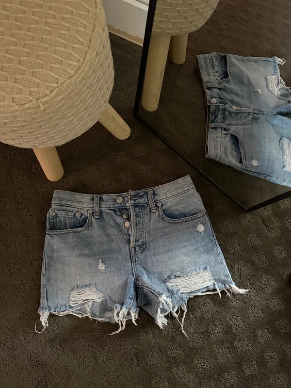We The Free Light Blue Distressed Denim Shorts - Image 4