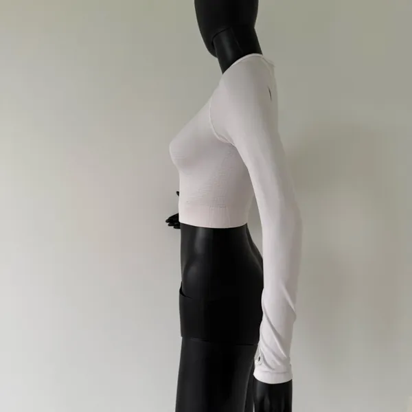 Gym Top Crop Top Long Sleeve Tee Round Neck Cropped Fitted Blouse Shirt Sport Top - Image 3