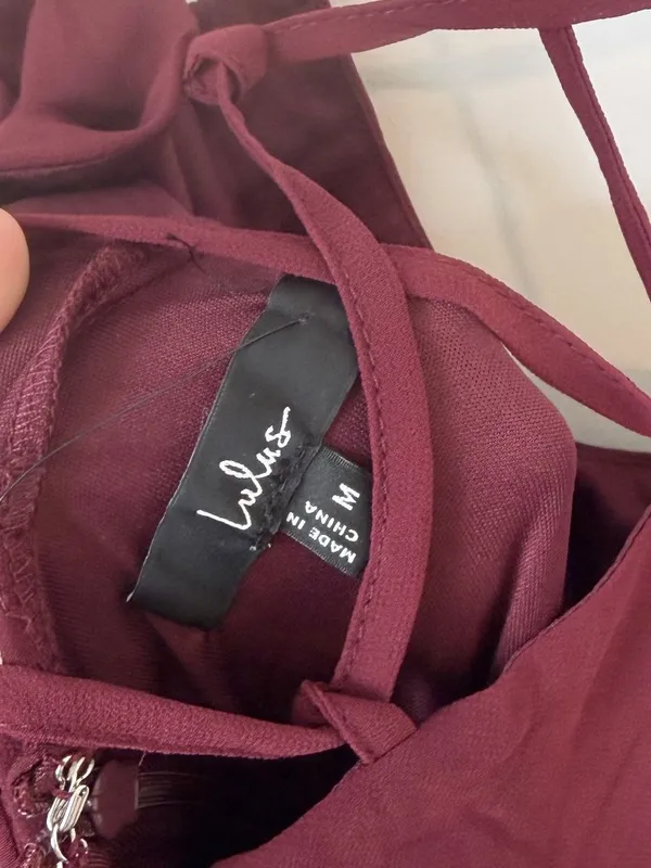 NWT Lulus Event Ready Burgundy Backless Lace-Up Maxi Dress - Size: Medium - Image 4