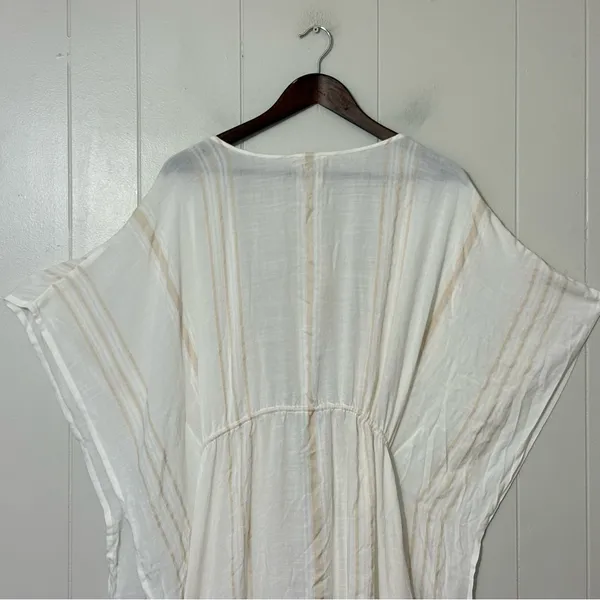Lovestitch White Striped Kimono Cover Up S/M Boho Beach Caftan Tassel Tie - Image 5
