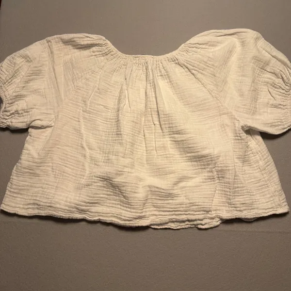 J. Crew Gauze Puff Sleeve Crop Top Blouse White Textured Women Size L - Image 5