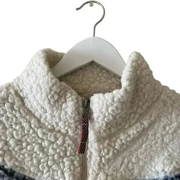 Weatherproof Vintage Fleece Faux Fur off White Blue Boho Soft ¼ Zip Jacket SZ M - Image 9