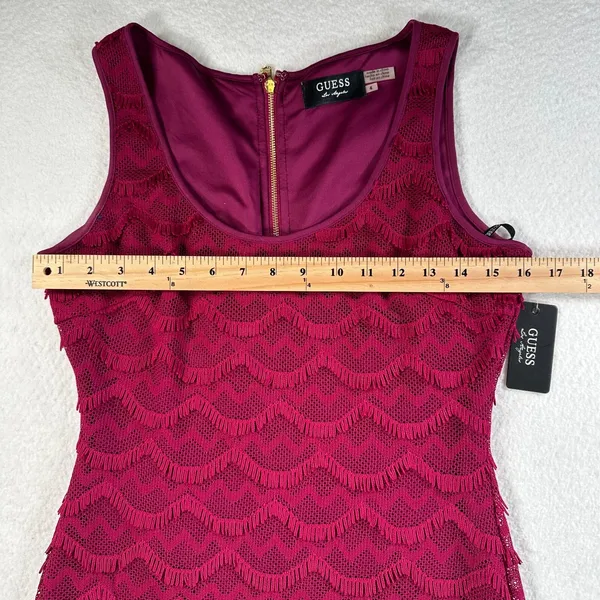 GUESS Fringe Sheath Dress Wine Scalloped Womens Size 4 Sleeveless Short New - Image 7