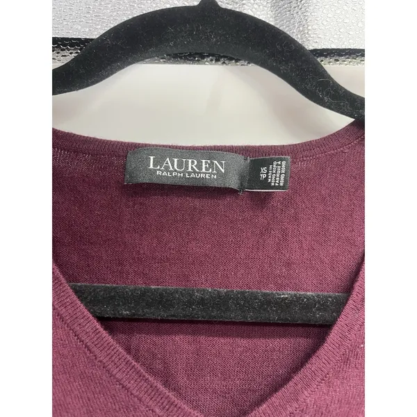 Lauren‎ Ralph Lauren Maroon V Neck Sweater With Gold Buttons On Sleeve XS NWT - Image 3