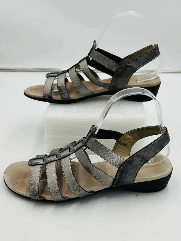 Munro American Darian Silver Elastic Strappy Slingback Sandals Shimmer Sz 9M - Image 3