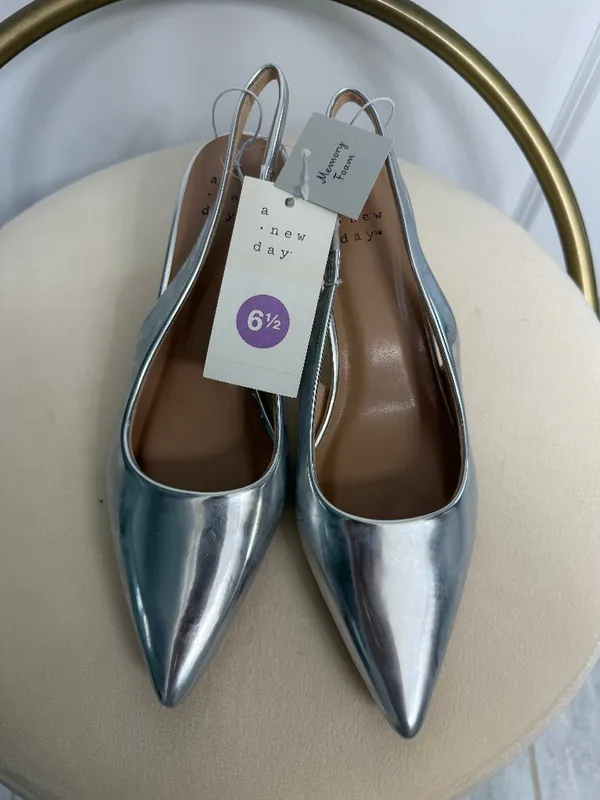 NWT A New Day Silver Pointed Toe Slingback Flats 6.5 - Image 3