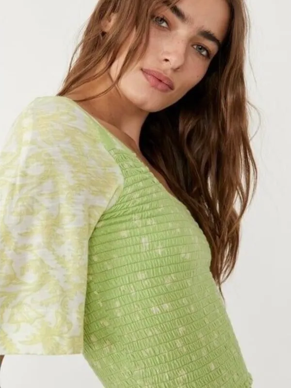 Free People Key Lime Smocked Cropped Blouse NWT✨ - Image 5